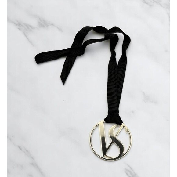 Victorias Secret Bag Charm Silver Tone VS Logo with Black Ribbon - Picture 1 of 6